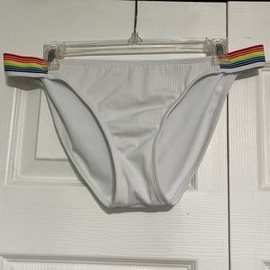 White Swim Suit Bottoms with Rainbow Sides